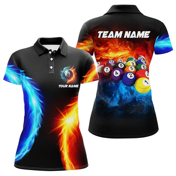 Custom Personalized Water Fire Billiard Balls 3D Printed Women's Polo Shirts S-5XL