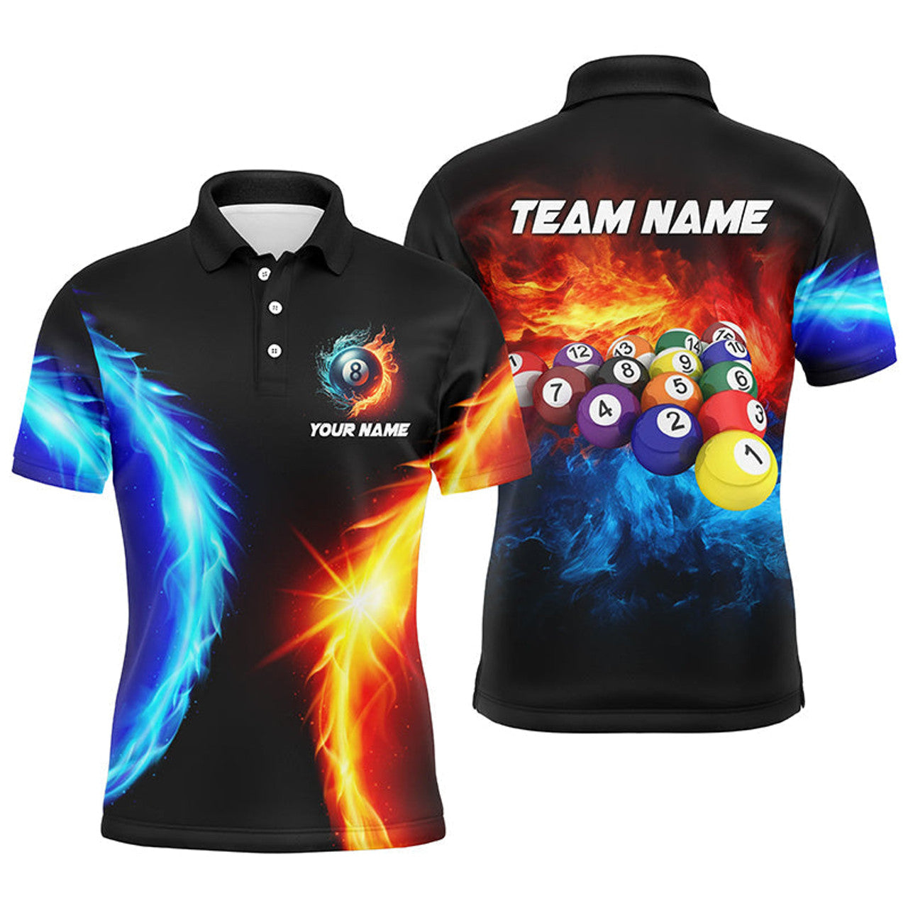 Personalized 3D Printed Water And Fire Billiard Balls Men's Polo Shirt S-5XL