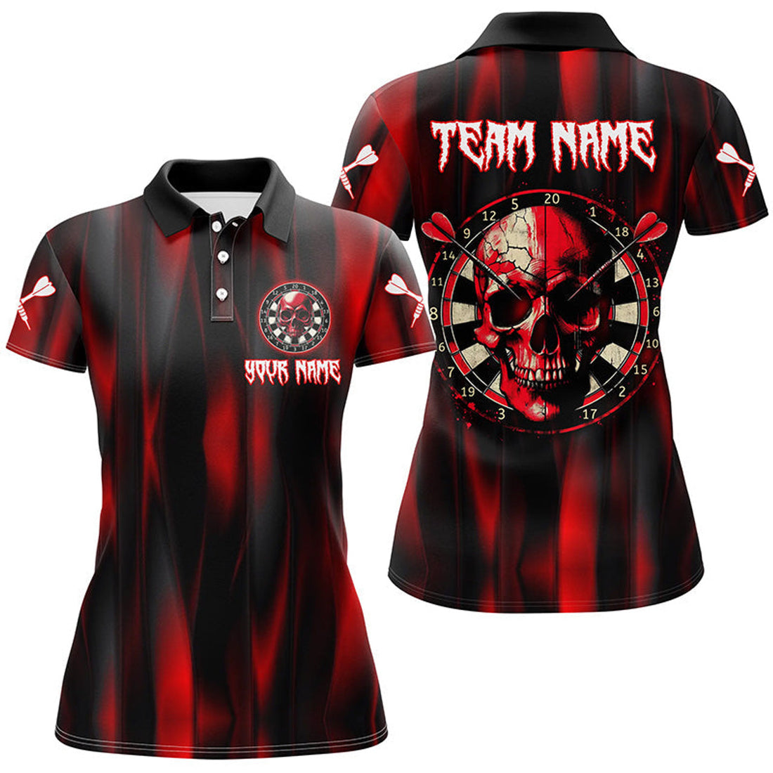 Custom Red Skull Darts Board Team League Uniform Women's Polo Shirts S-5XL