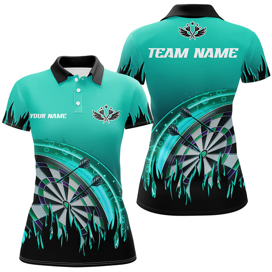 Custom Name Turquoise Darts Flame Shirt for Team Women's Polo Shirts S-5XL
