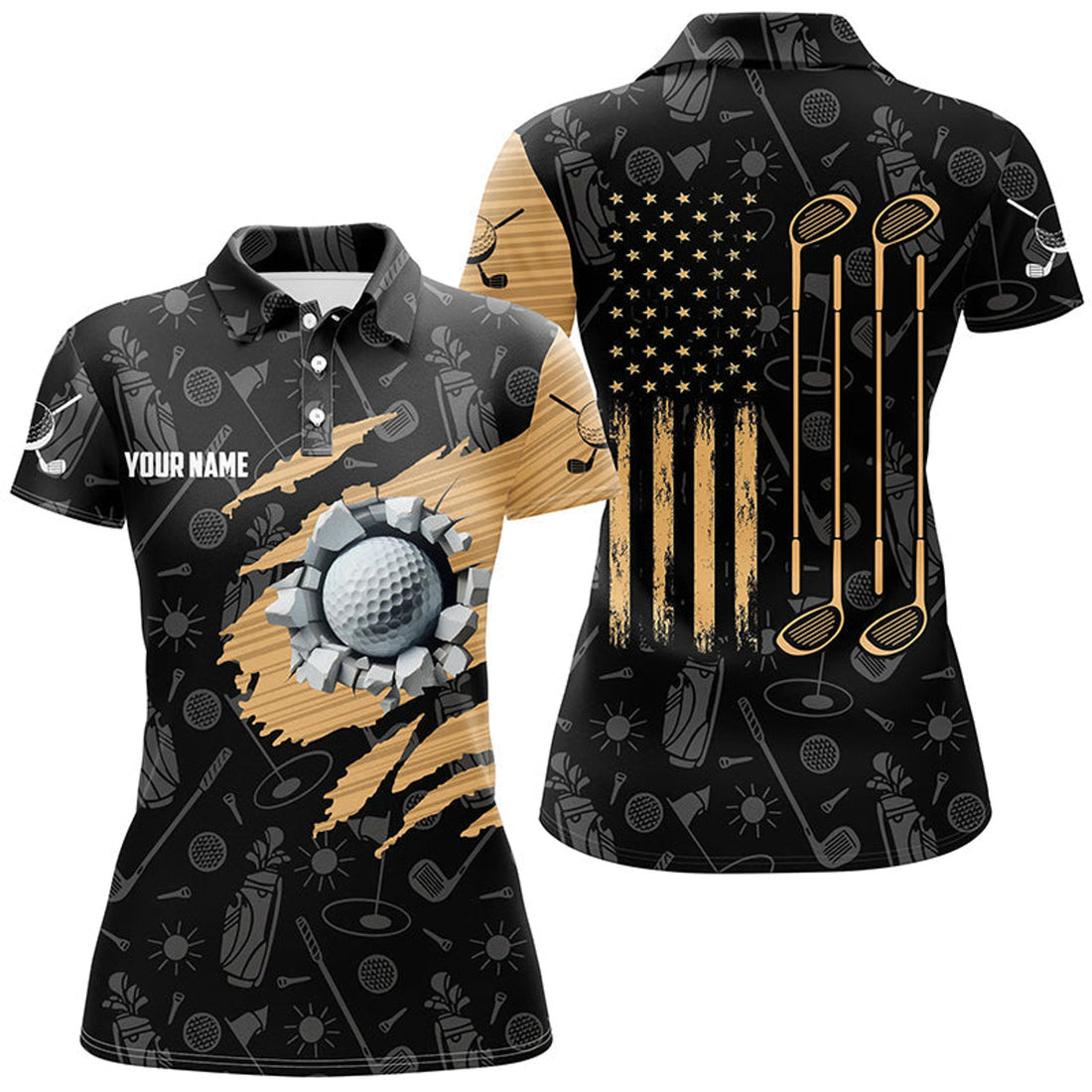 Custom Retro American Flag Golf Polo Shirts for Women Women's Polo Shirts S-5XL
