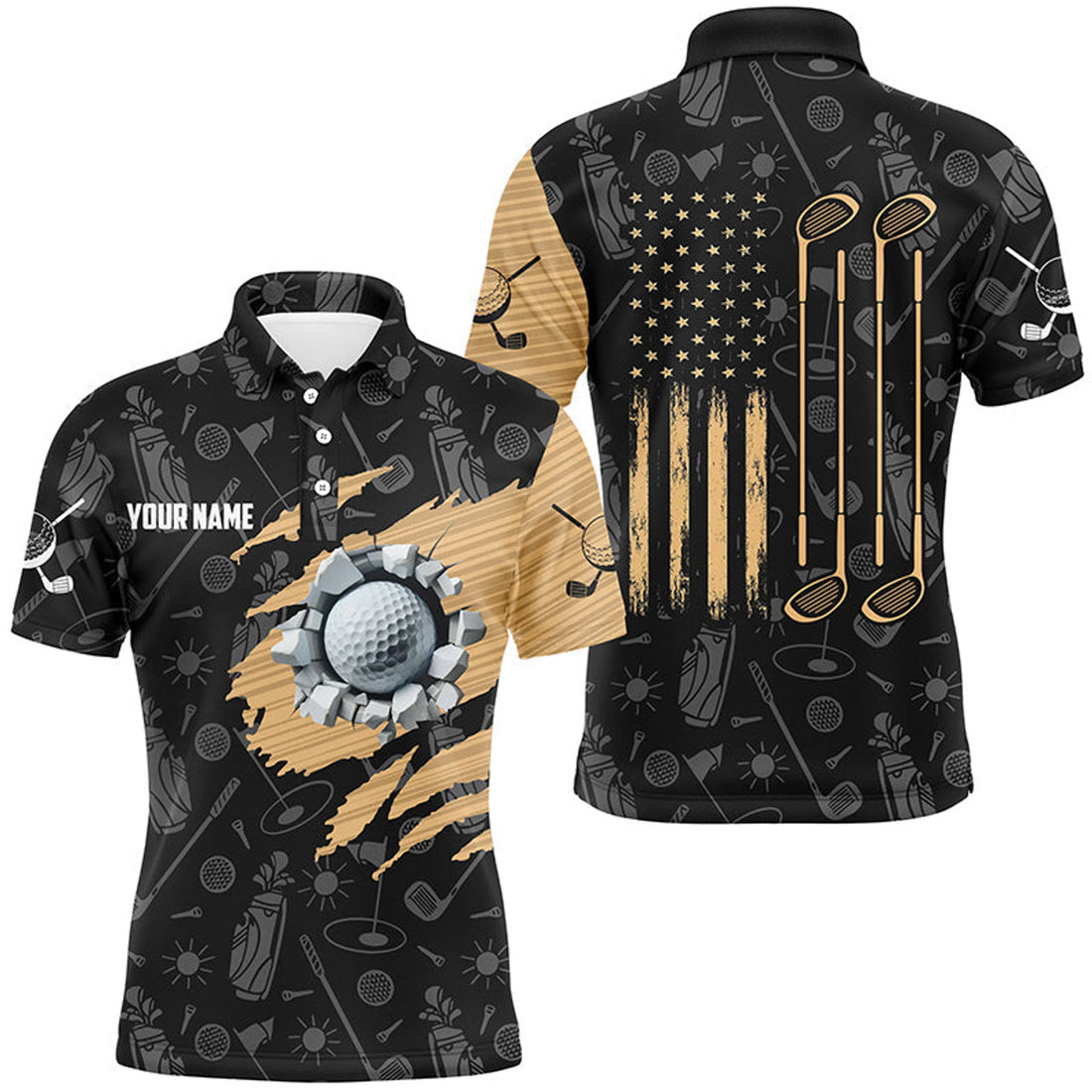Custom Retro American Flag Golf Polo Men's Polo Shirt S-5XL