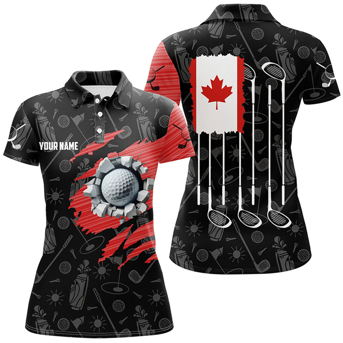 Custom Retro Canada Flag Crack Golf Shirt Patriotic Style Women's Polo Shirts S-5XL