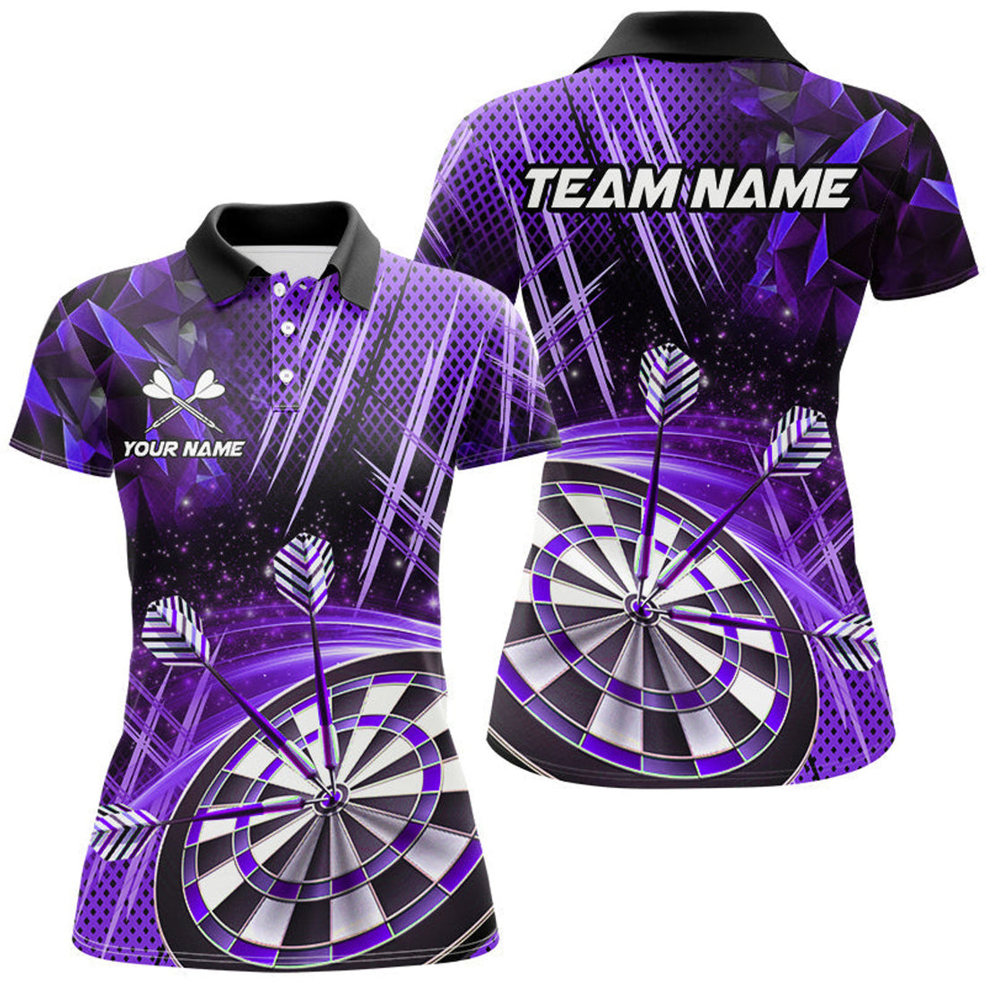 Custom 3D Glitter Dart Team League Shirts Unique Design Women's Polo Shirts S-5XL