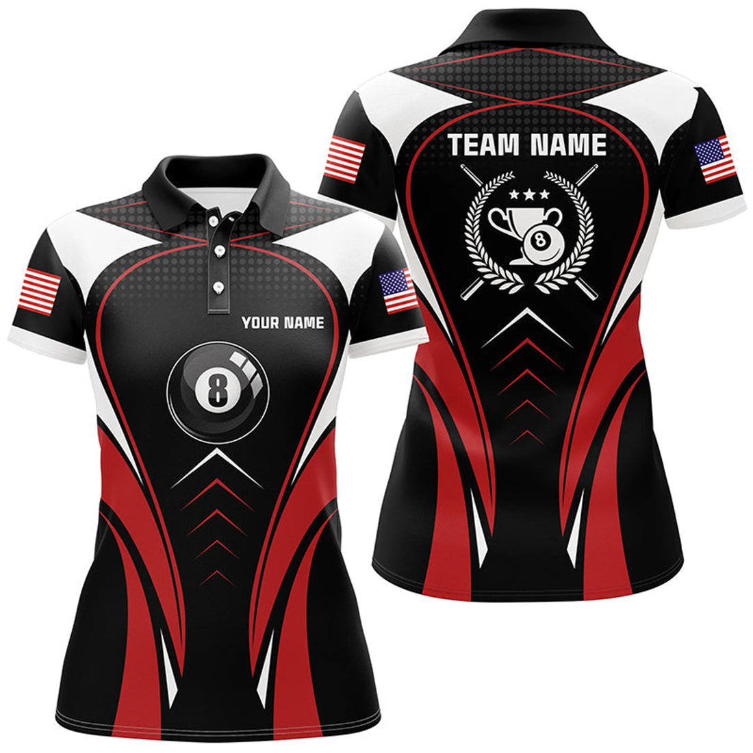 Custom Name Red Billiard Team Sports Style Shirts Women's Polo Shirts S-5XL