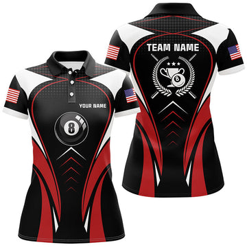 Custom Name Red Billiard Team Sports Style Shirts Women's Polo Shirts S-5XL