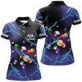 Custom Name Billiard Balls Purple Thunder Lightning Design Women's Polo Shirts S-5XL