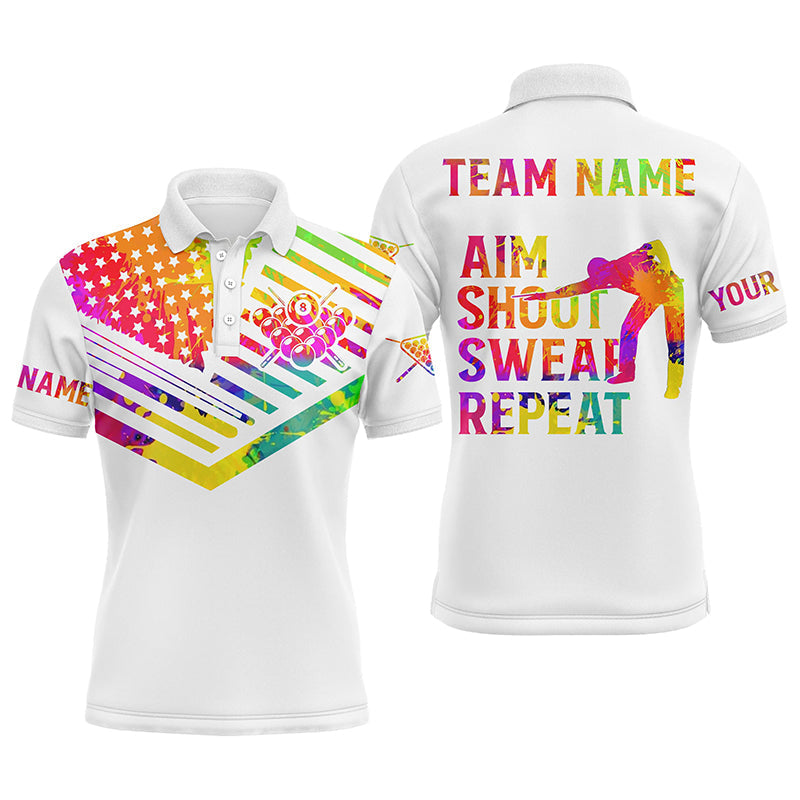 Billiard Aim Shoot Swear Repeat Custom 3D White Multicolor Men's Polo Shirt