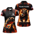 Custom Funny Bear 8 Ball Pool Fire Flame Billiard Women's Polo Shirts S-5XL