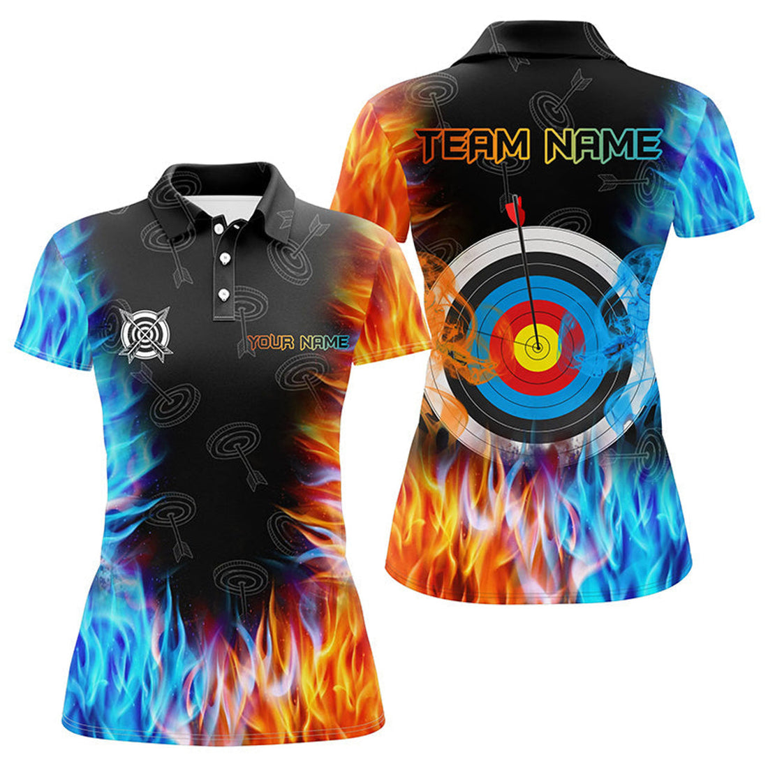 Custom Personalized Printed Archery Target Fire Water For Women Polo Shirts S-5XL