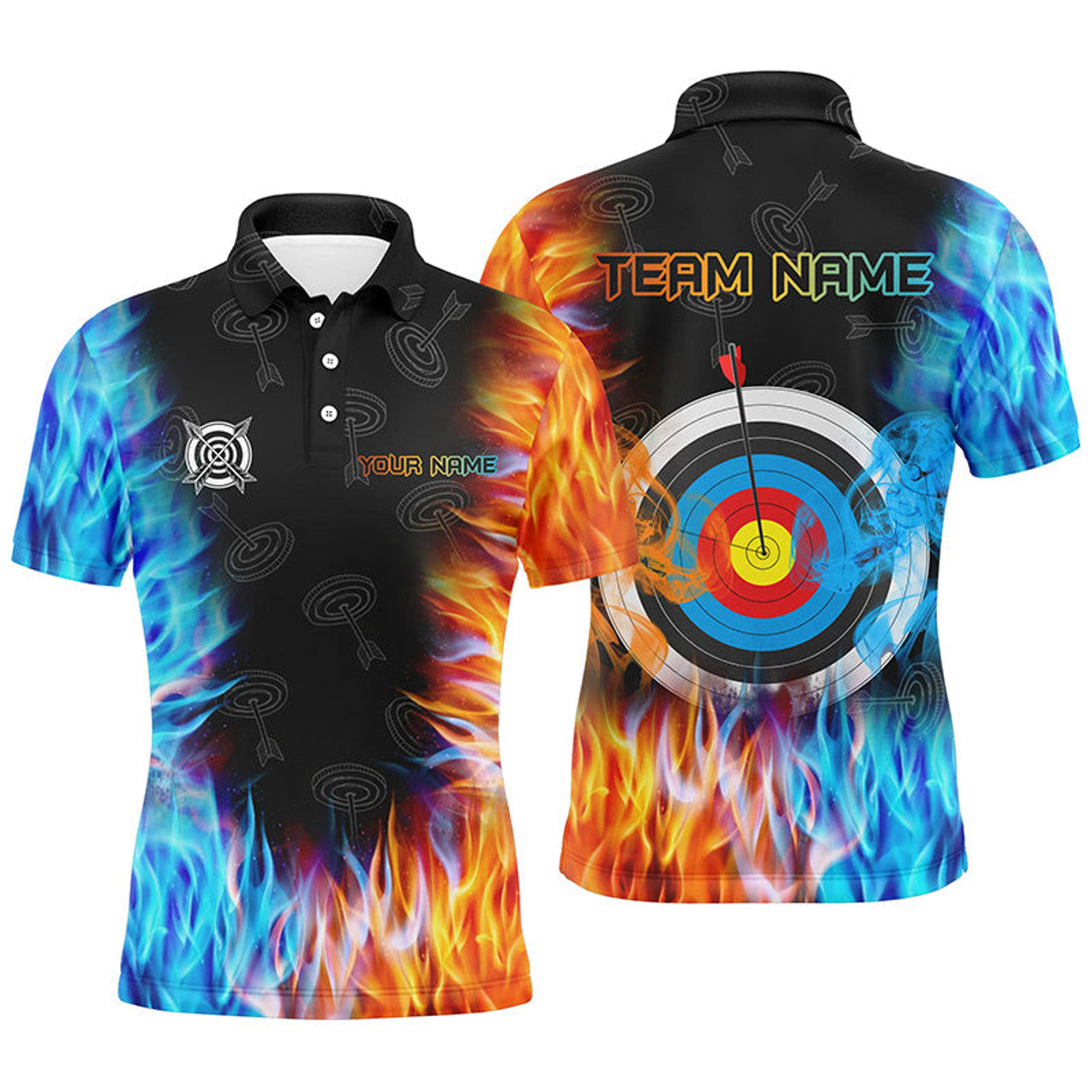 Personalized Archery Target Fire and Water Men's Polo Shirt S-5XL