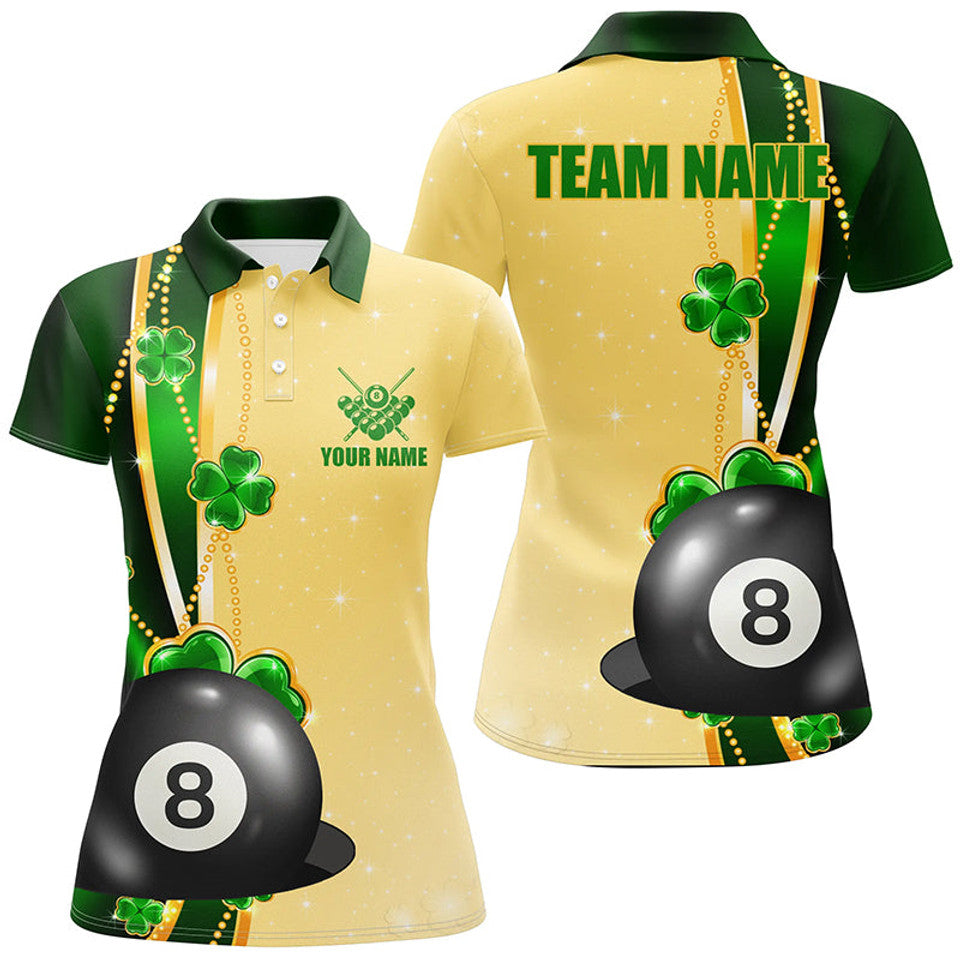 Custom Funny St Patricks Day Women's Polo 3D 8 Ball Pool Women's Polo Shirts S-5XL