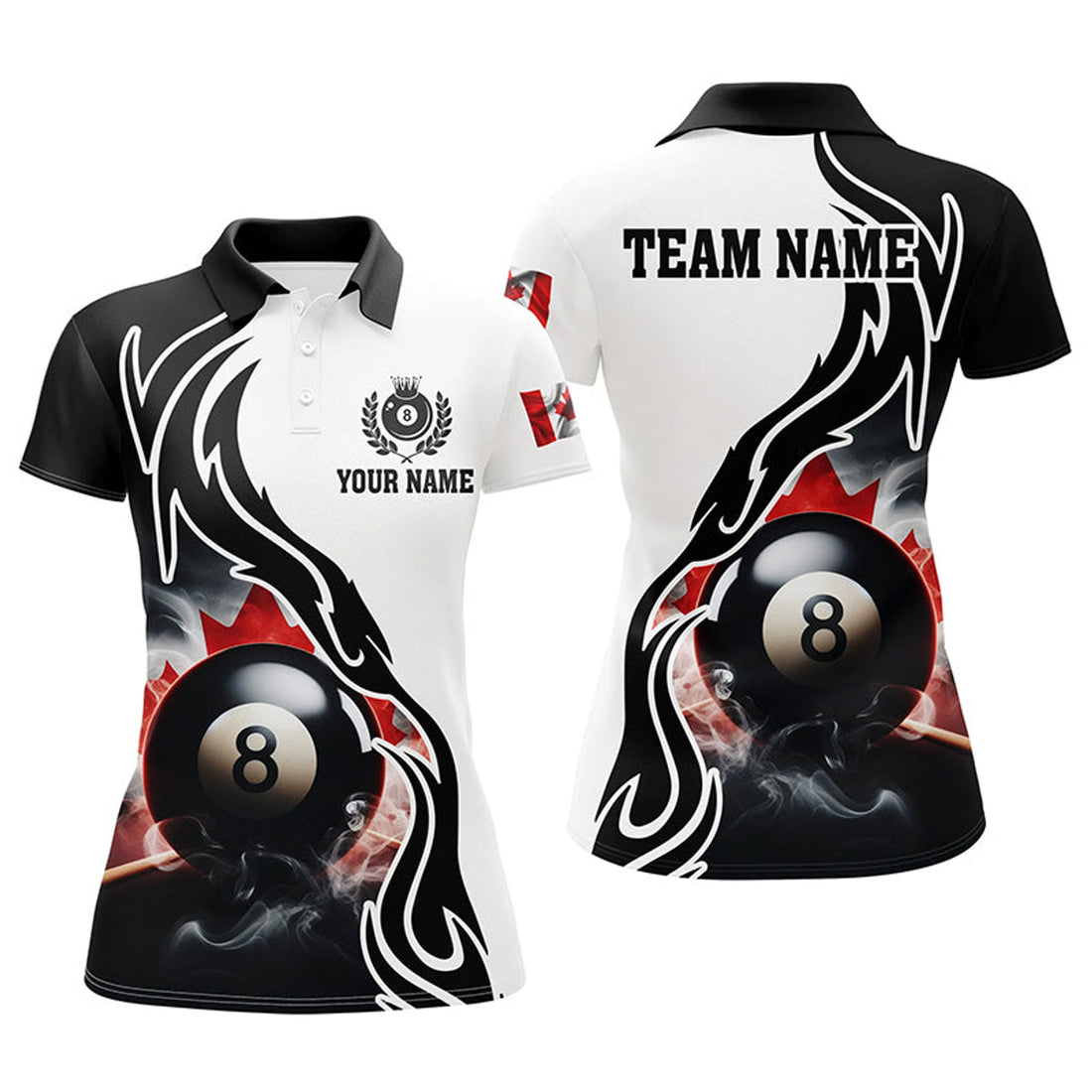 Personalized 3D 8 Ball Pool Smoke Canada Flag Patriotic Women's Polo Shirts S-5XL