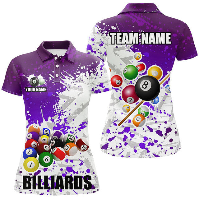 Custom Purple Billiard Paint Splash 3D Attire for Women Women's Polo Shirts S-5XL