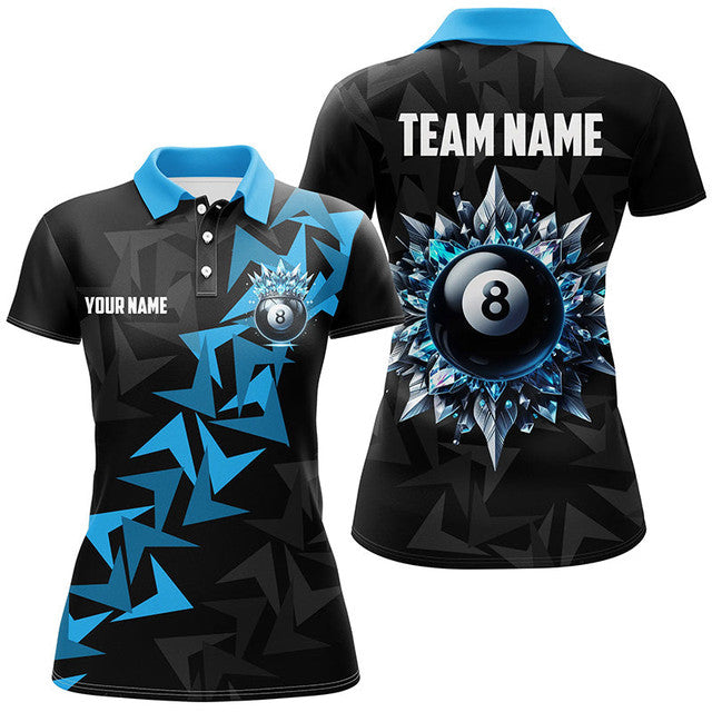 Custom Funny Blue 8 Ball Pool Ice Billiard Unique Design Women's Polo Shirts S-5XL
