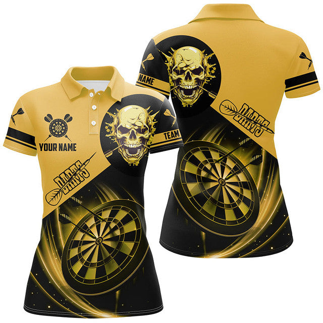 Custom Darts Shirts Personalized Skull Dartboard Yellow Women's Polo Shirts S-5XL