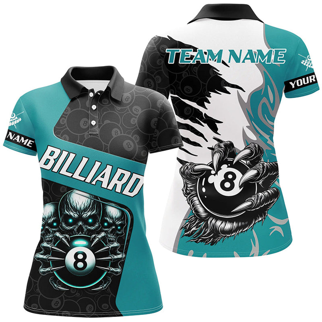 Custom Skull Claws 8 Ball Pool Team Billiard Shirts Women's Polo Shirts S-5XL