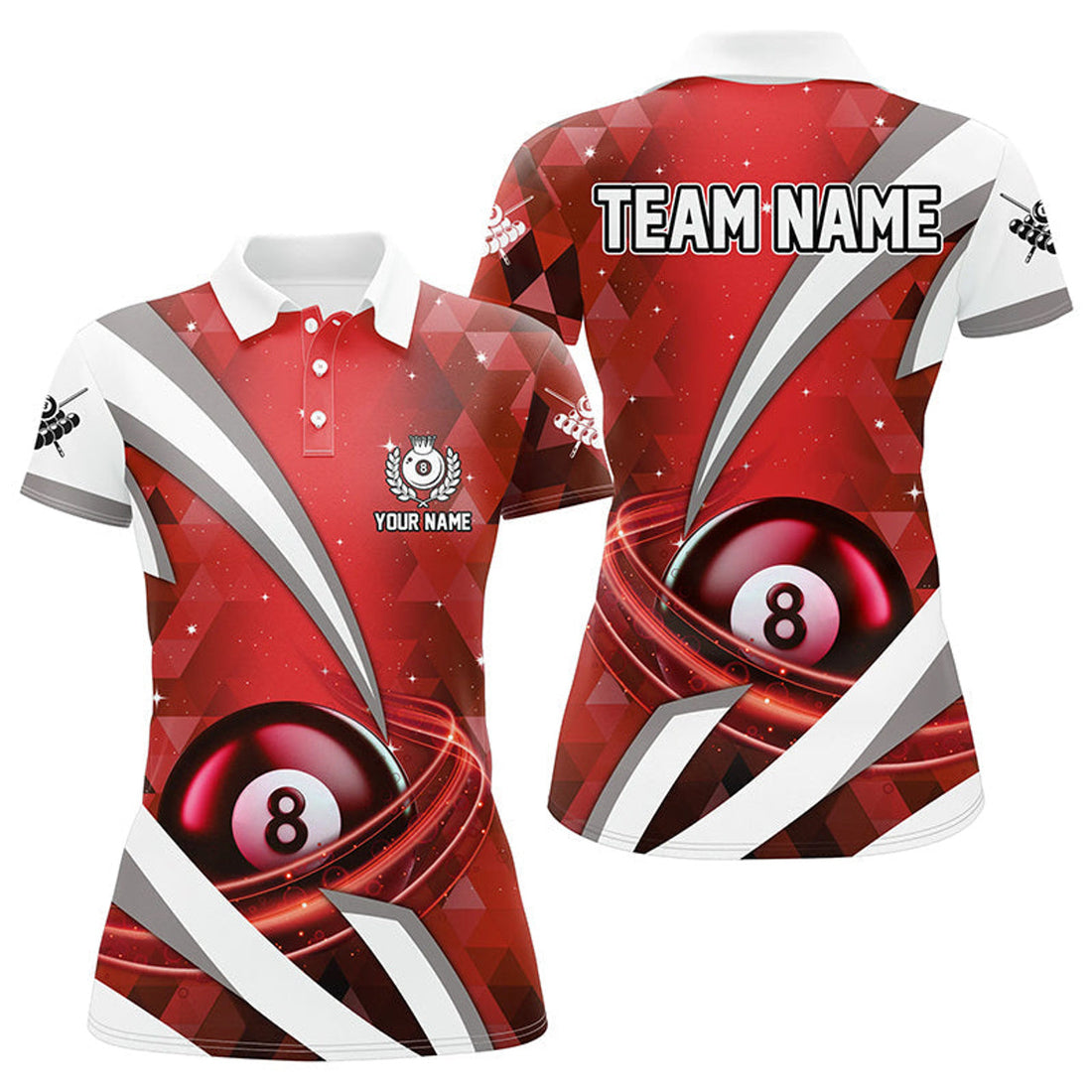 Custom Personalized Red 8 Ball Pool Billiard Attire Women's Polo Shirts S-5XL