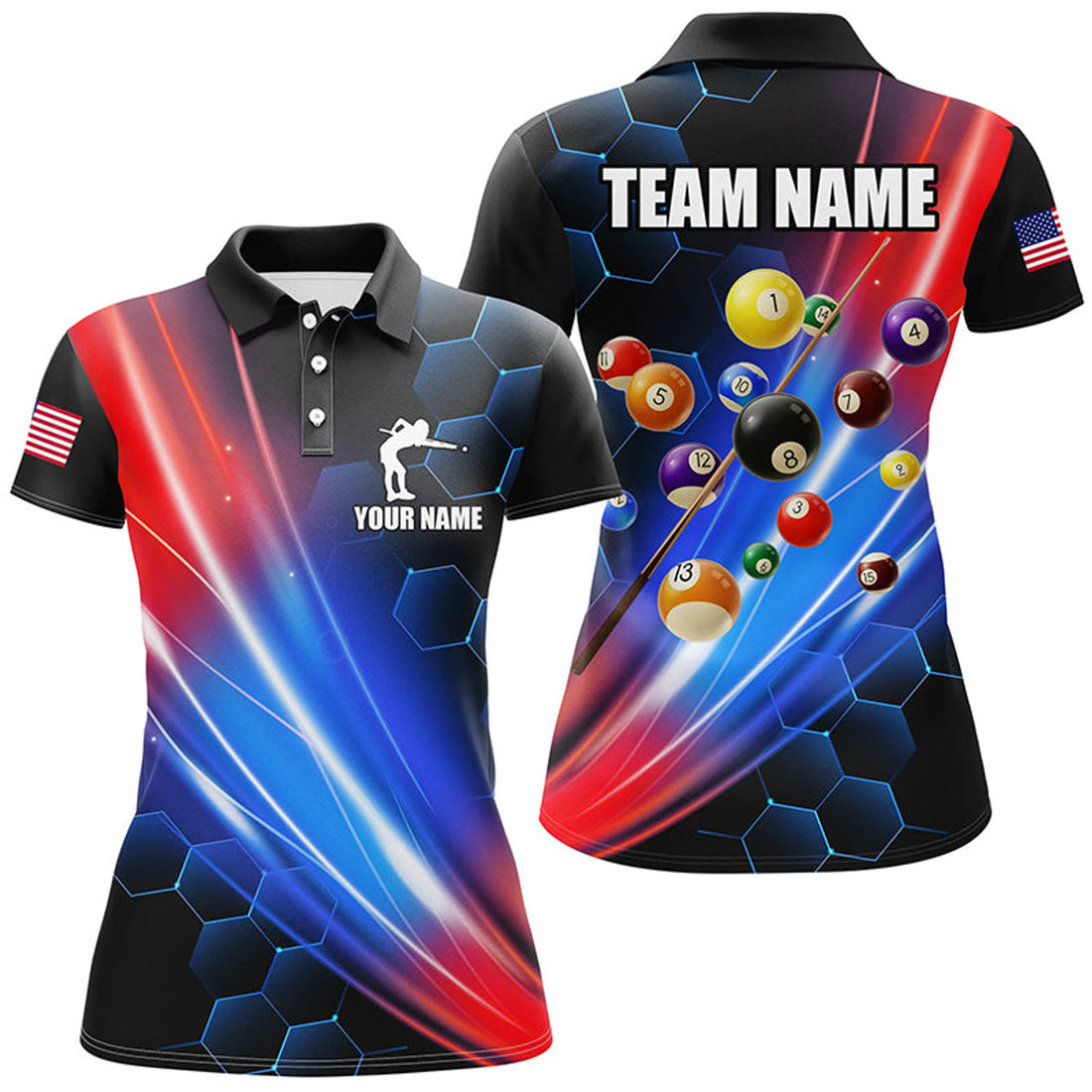 Custom Name Billiard Team Shirt Red Blue Style Women's Polo Shirts S-5XL