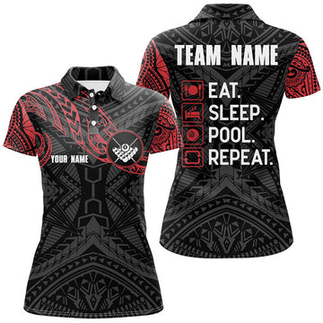 Custom Billiard Black Red Tribal Pattern Name for Women's Polo Shirts S-5XL