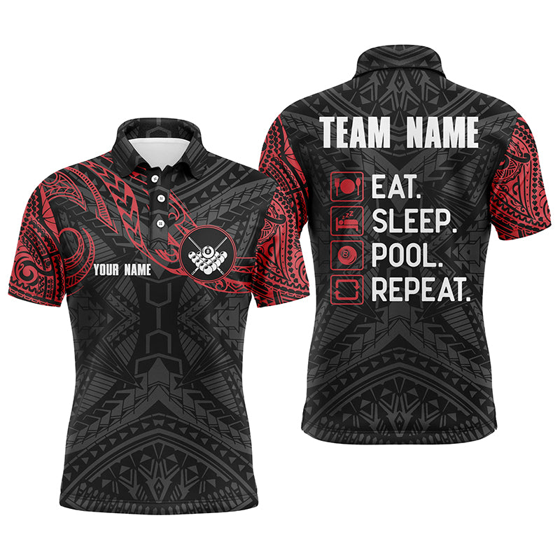 Billiard Black Red Tribal Pattern Custom Name Men's Polo Shirt
