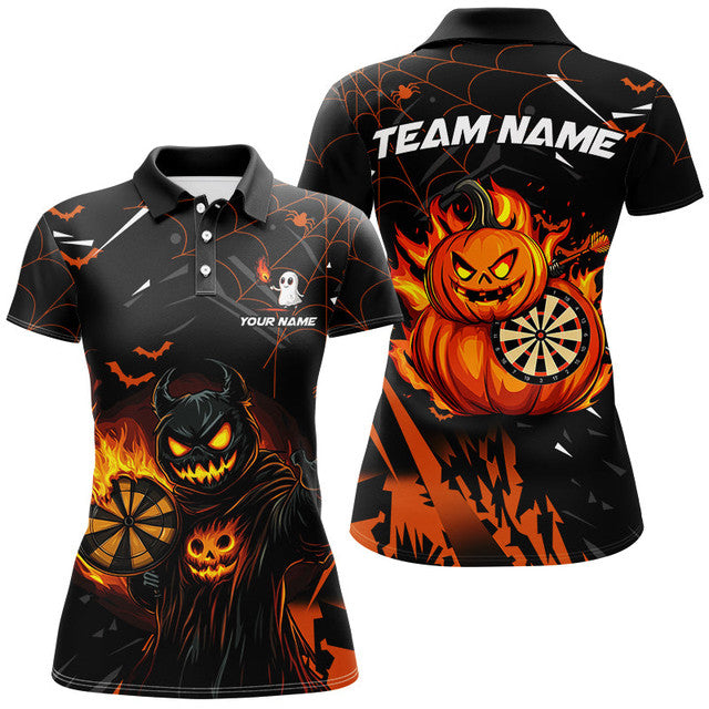 Custom Darts Lover Halloween Gifts Funny Pumpkin Shirts Women's Polo Shirts S-5XL