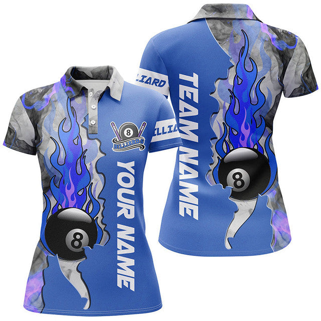 Custom 8 Ball Fire Smoke Billiard Pool Team Polo Shirts Women's Polo Shirts S-5XL