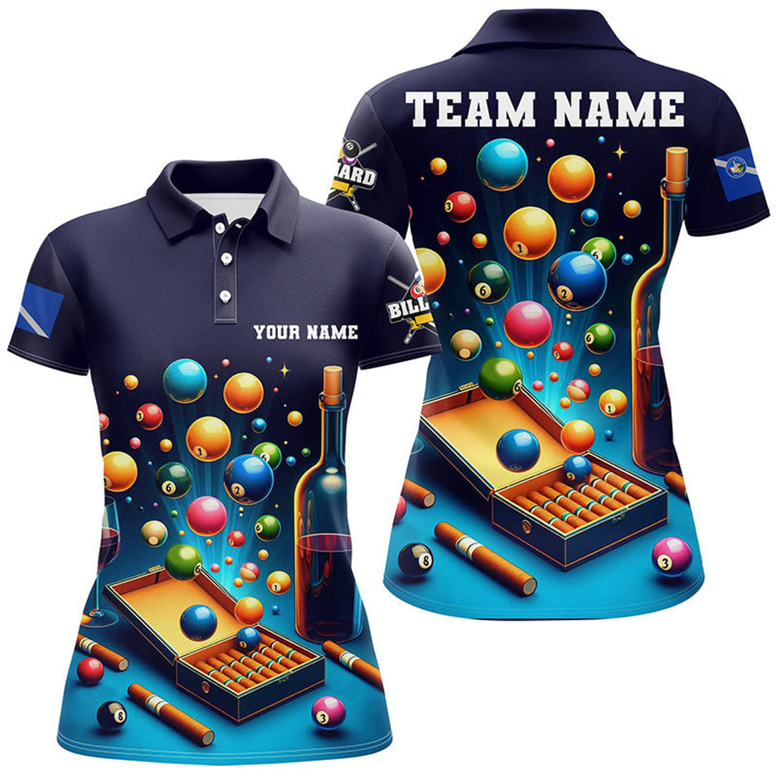 Custom Billiard Games Las Vegas Flag Pool Balls Team League Women's Polo Shirts S-5XL