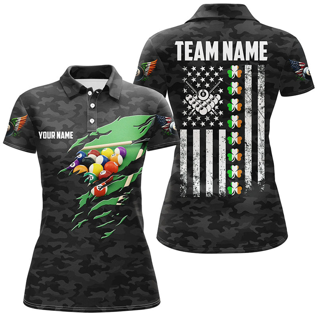 Custom Vintage American Flag Patriotic Billiard Team Women's Polo Shirts S-5XL