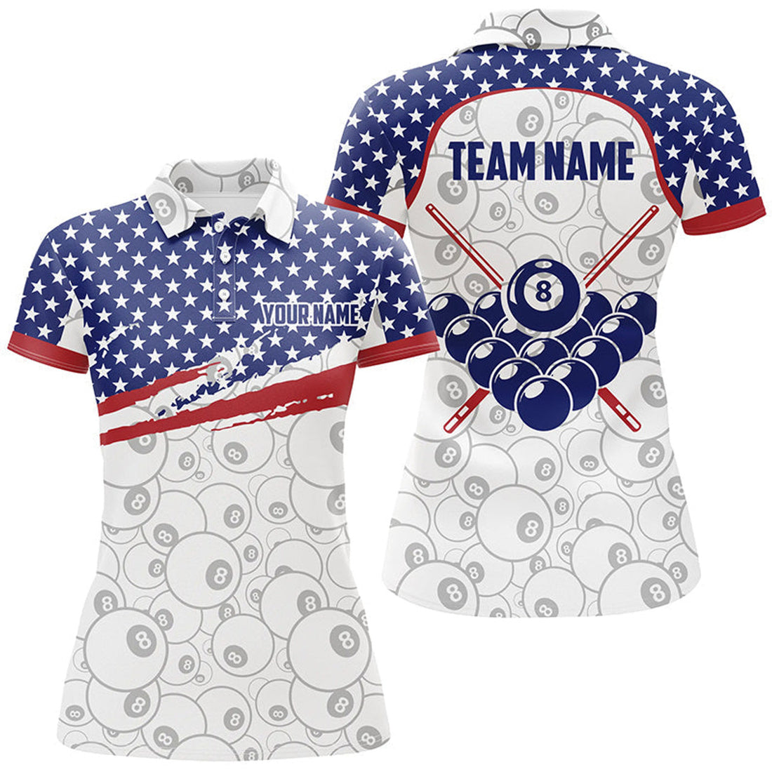 Custom Ball 8 Pattern American Flag Billiard For Women's Polo Shirts S-5XL
