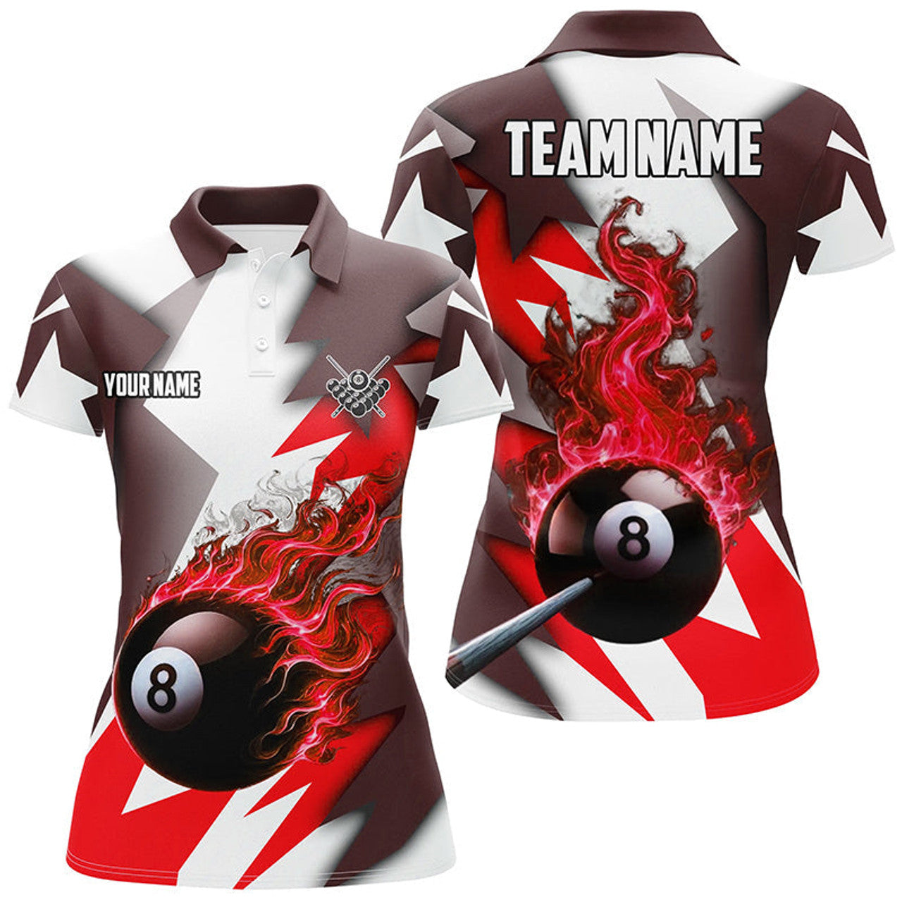 Custom Personalized Red Flaming 8 Ball Pool Women's Polo Shirts S-5XL