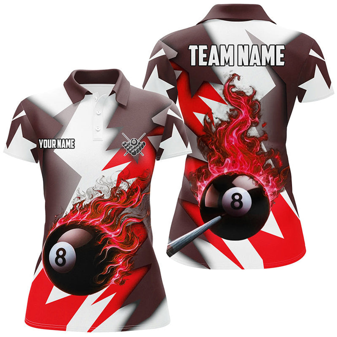 Custom Personalized Red Flaming 8 Ball Pool Women's Polo Shirts S-5XL