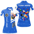 Custom Name Blue 3D Billiard Design Team League Women's Polo Shirts S-5XL