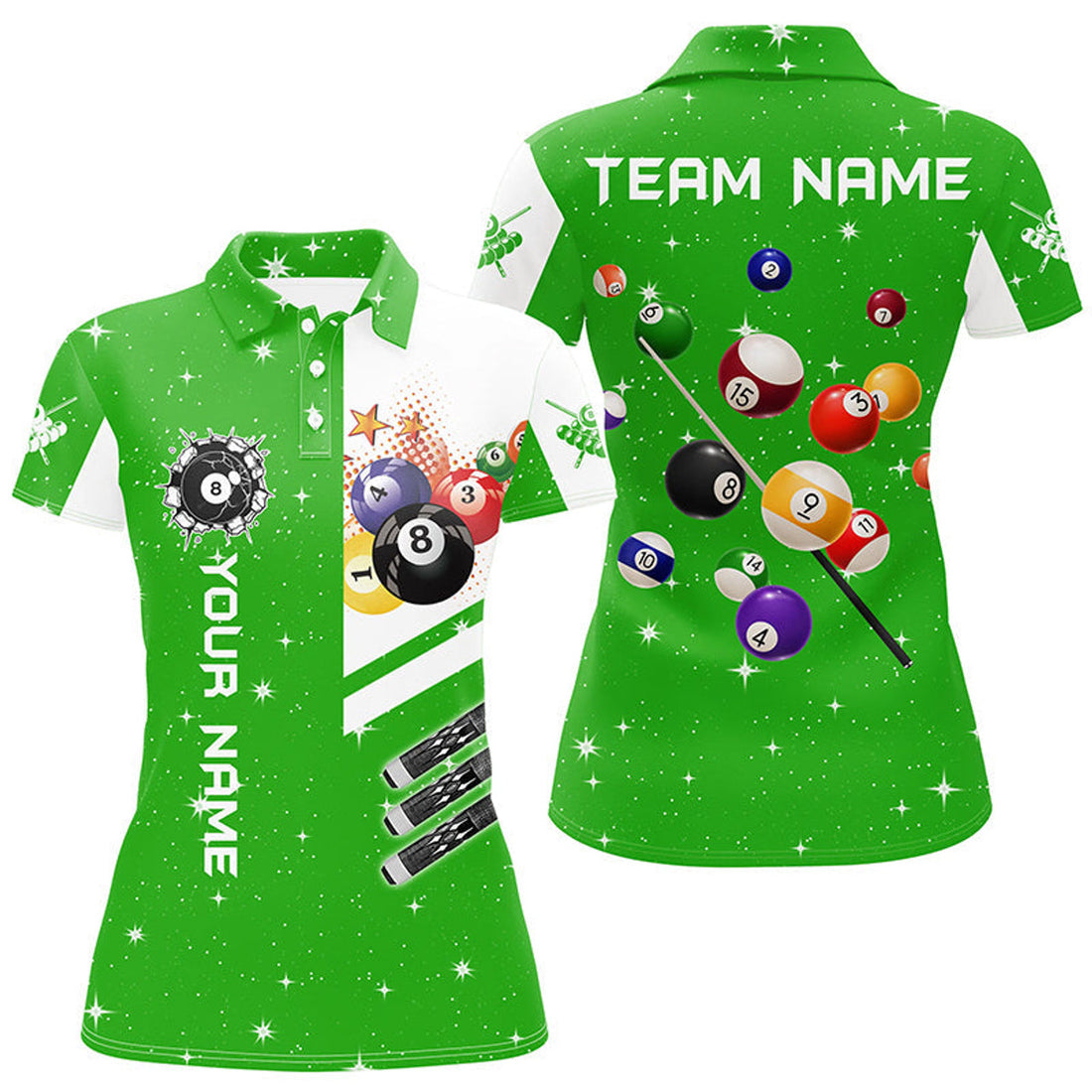 Custom Personalized Green 3D Billiard Balls Women's Polo Shirts S-5XL