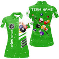 Custom Personalized Green 3D Billiard Balls Women's Polo Shirts S-5XL