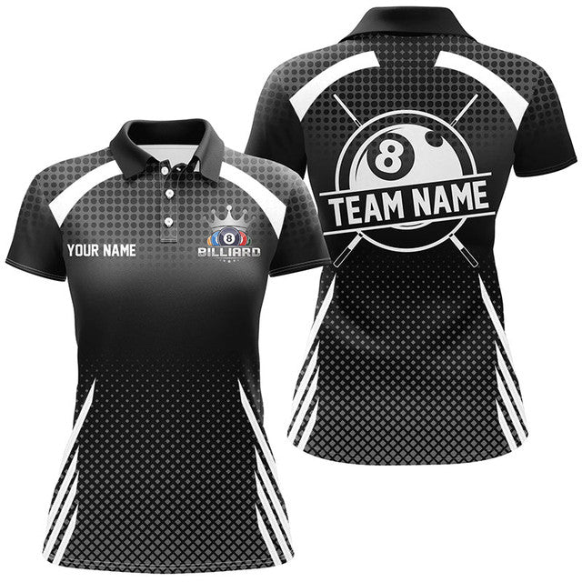 Custom Billiard Tournament Pool Shirts for Women Black Women's Polo Shirts S-5XL