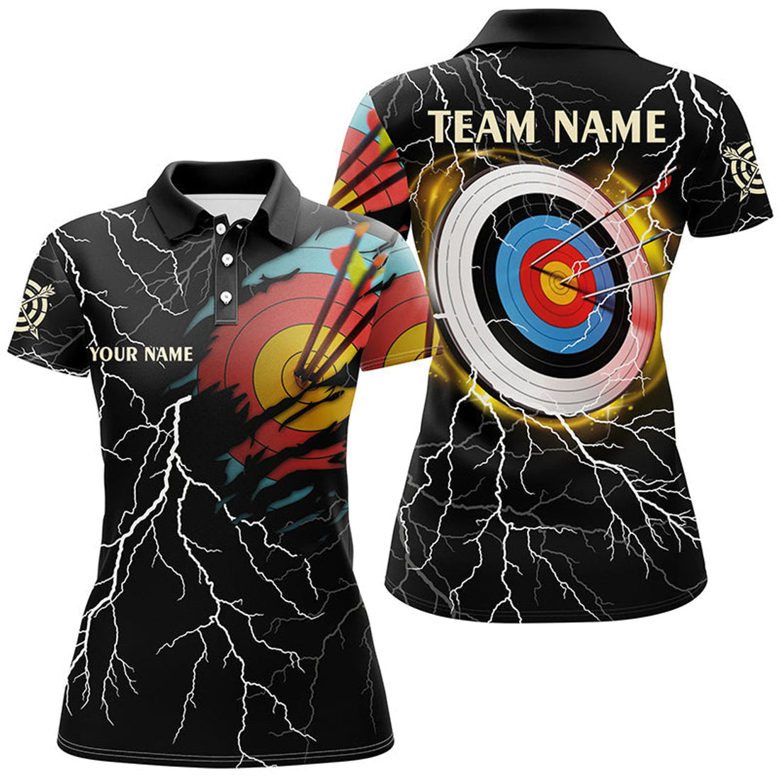 Custom Archery 3D Target Thunder Lightning Pattern Women's Polo Shirts S-5XL