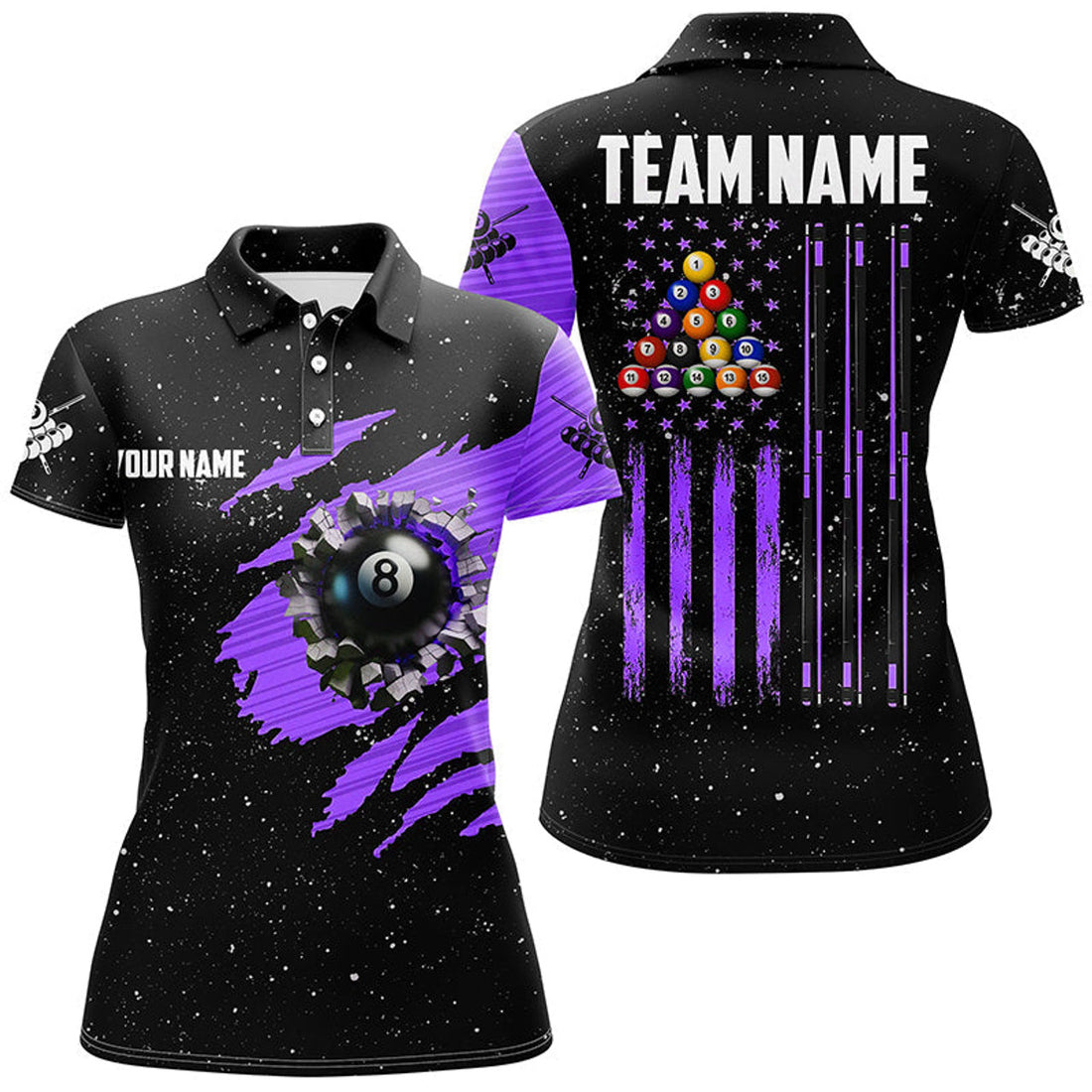 Customized Grunge American Flag Pool Player Women's Polo Shirts S-5XL