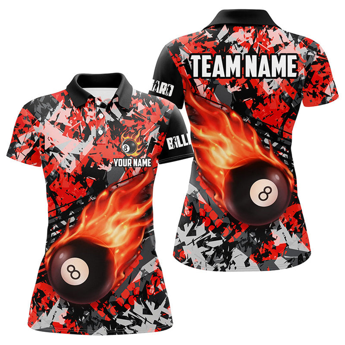 Custom Personalized Red Billiard Ball 8 Fire Flame Women's Polo Shirts S-5XL