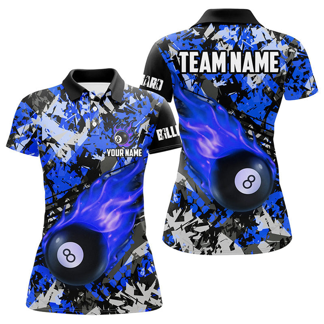 Custom Personalized 8 Ball Pool Billiard Fire Flame Women's Polo Shirts S-5XL