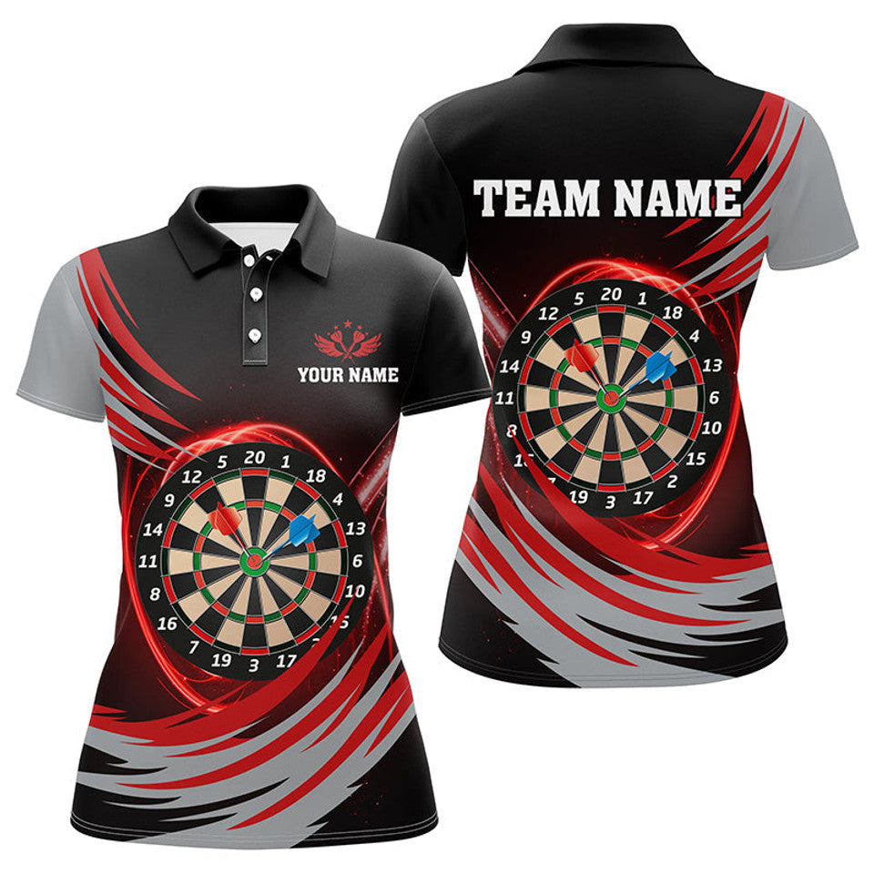 Custom 3D Dart Board Black Red Lightning Team Darts Women's Polo Shirts S-5XL