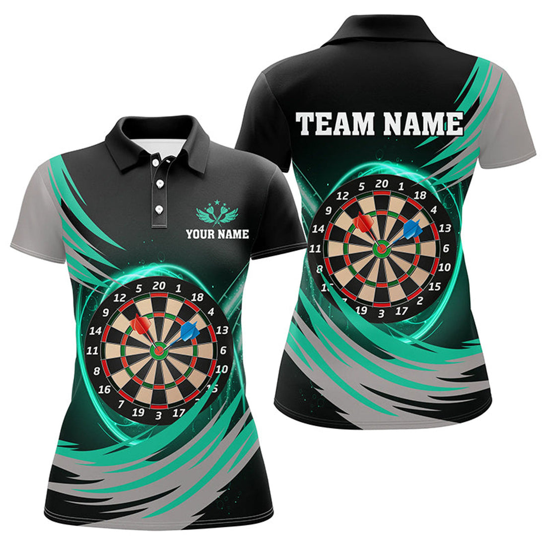 Custom Black Turquoise Lightning Dart Team Shirt Women's Polo Shirts S-5XL