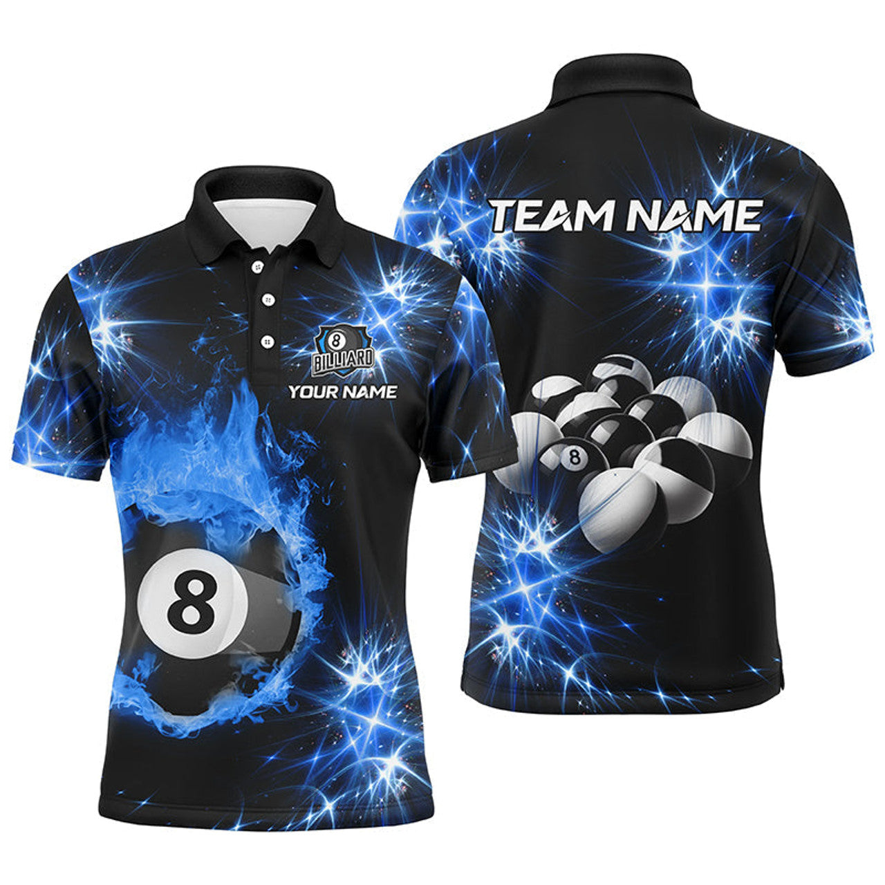 Personalized Blue 8 Ball Fire Flame Billiard Polo Shirt Men's Polo Shirt S-5XL