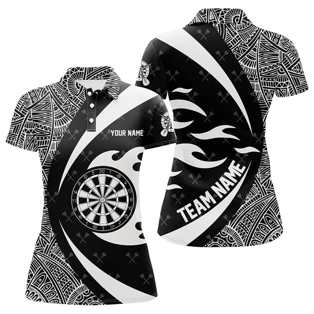 Custom Tribal Pattern Darts Team Shirt Unique Design Women's Polo Shirts S-5XL