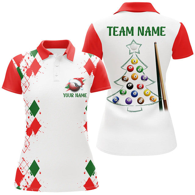 Custom Funny Christmas Billiard Shirt Gift for Player Women's Polo Shirts S-5XL