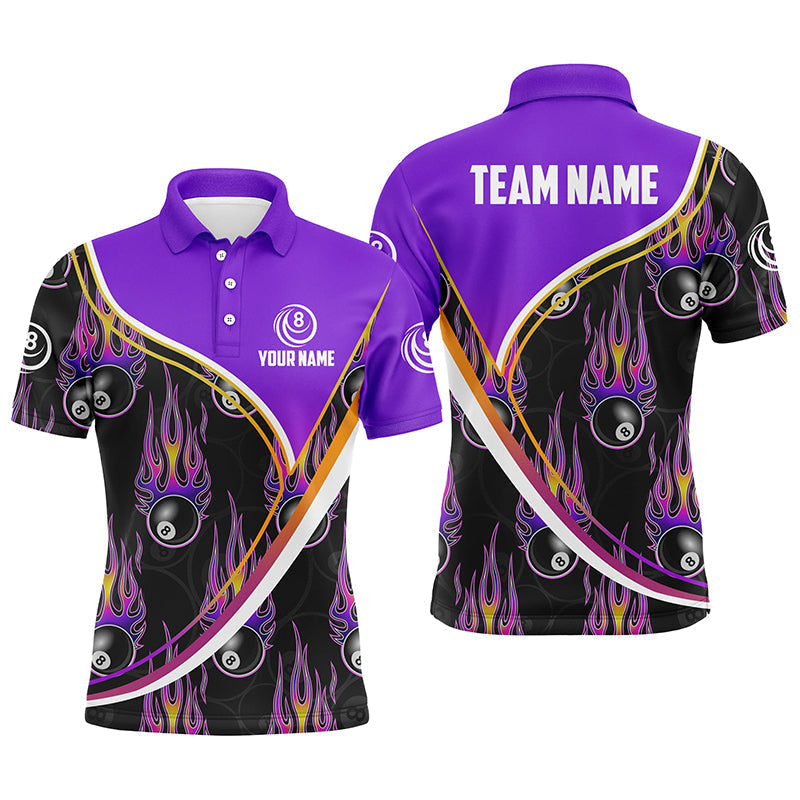 Personalized Purple Black 3D Pattern Billiard Custom Name Men's Polo Shirt