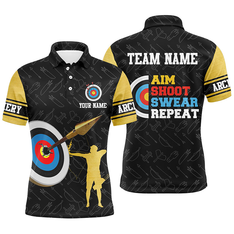 Aim Shoot Swear Repeat Archery 3D Target Custom Name Men's Polo Shirt S-5XL