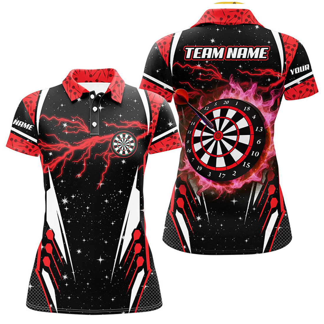 Custom Thunder Lightning Red Dart Team League Women's Polo Shirts S-5XL