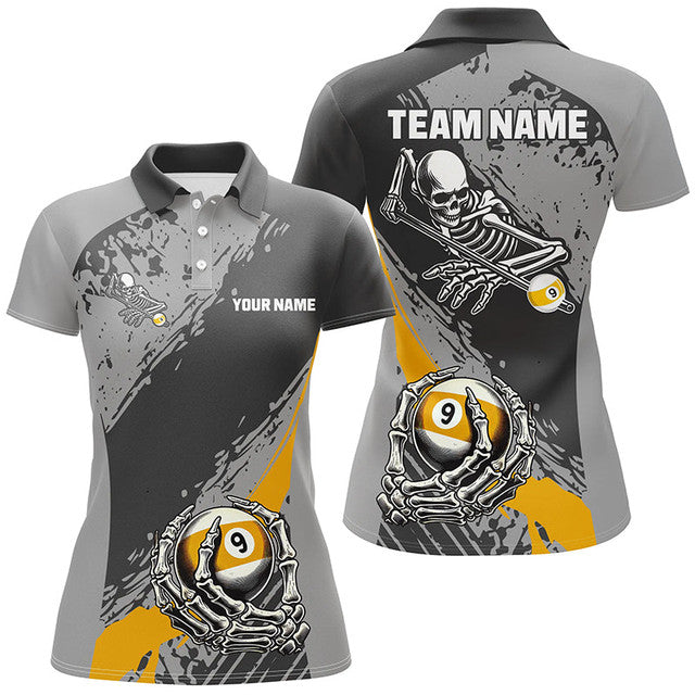 Custom Funny 9 Ball Skeleton Billiard Shirts for Women Women's Polo Shirts S-5XL