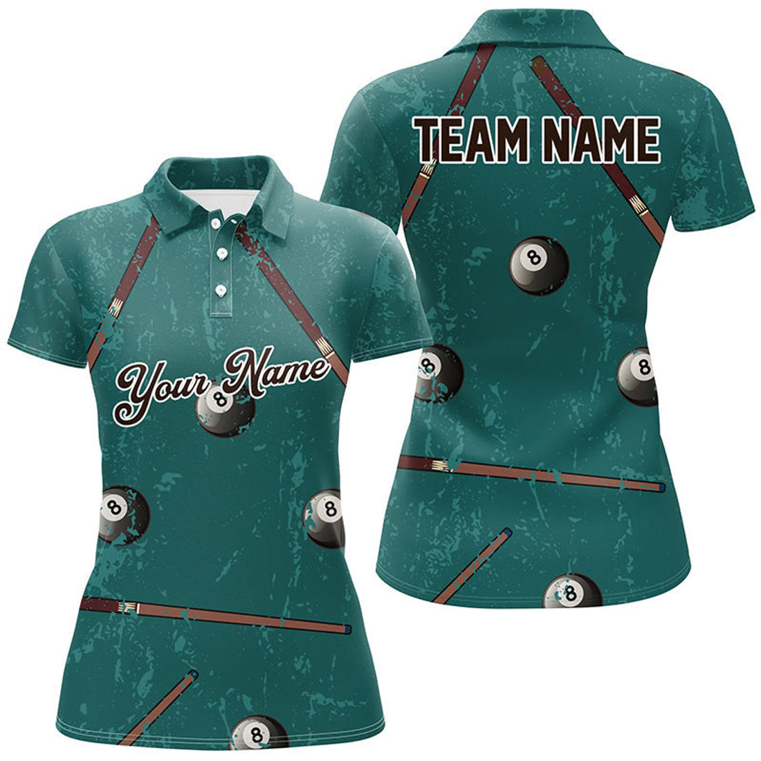 Custom Grunge Green Billiard Full Print Vintage Style Women's Polo Shirts S-5XL